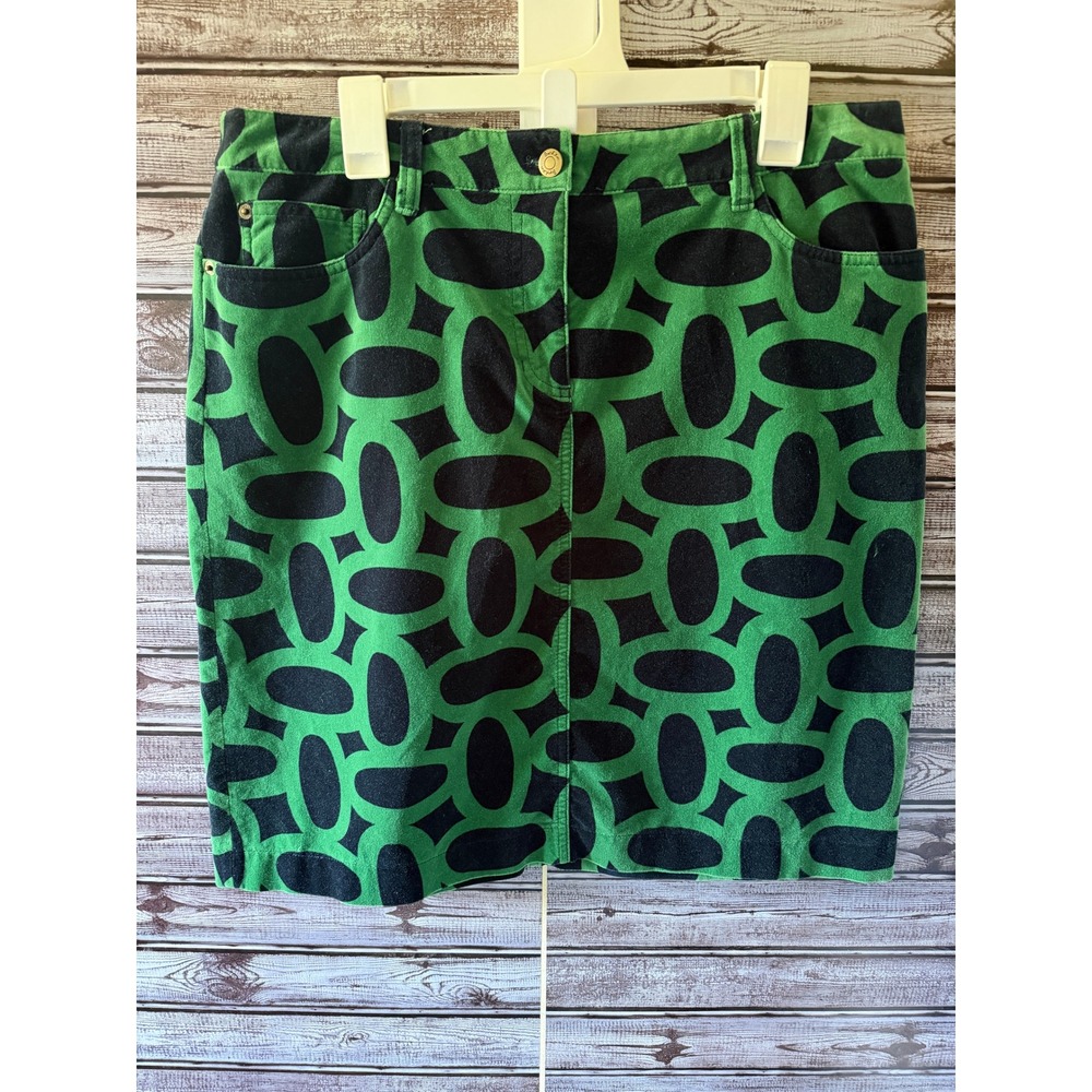 Boden Women's Skirt Size US 12 Long Navy Blue Green Geometric Velvet Pockets
